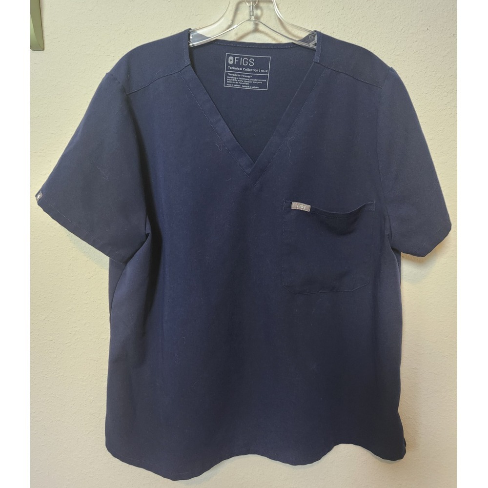 Figs Scrub Top Women's Size XXL Petite Navy Blue Technical Medical‎ Pocket
